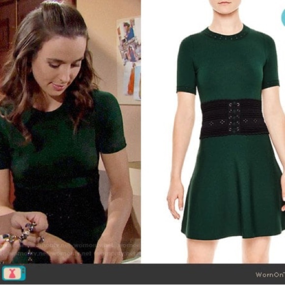 Sandro Paris Brandy Banded Waist Knit Dress – Emerald Green (Size 2 / XS) - Picture 3 of 14